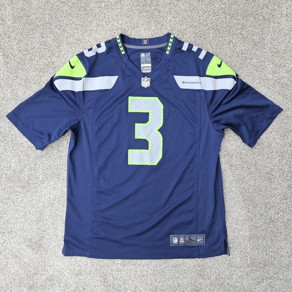 Nike Seattle Seahawks Wilson #3 Navy Blue Green Football Jersey Shirt Mens Large